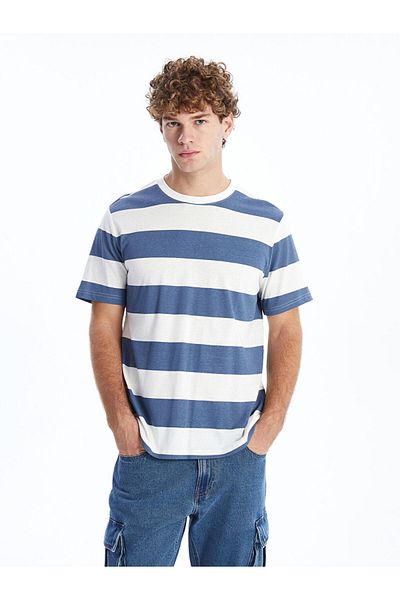 LC Waikiki Tricou pentru bărbați din bumbac pieptănat cu mânecă scurtă cu decolteu și dungi - S52756Z8