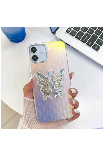 Zebana Apple iPhone 12 Compatible Case Zebana Stand Butterfly Silicone Case P...