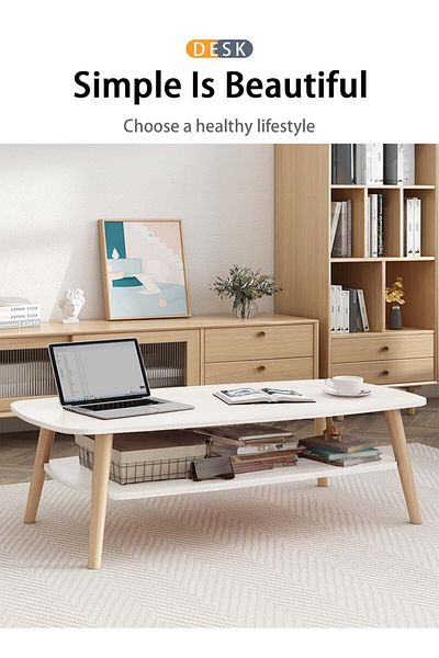 EqiEch Double Coffee Table, 2-Tier Storage Side Table for Living Room, 120x58x42cm