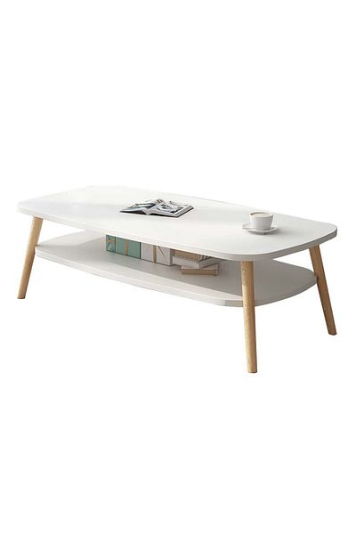 EqiEch Double Coffee Table, 2-Tier Storage Side Table for Living Room, 120x58x42cm