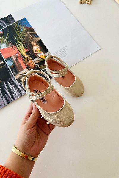 Minigimin Cicileri Orthopedic Ballerinas My Mini for Girl - Heart Detail and Velcro, Gold