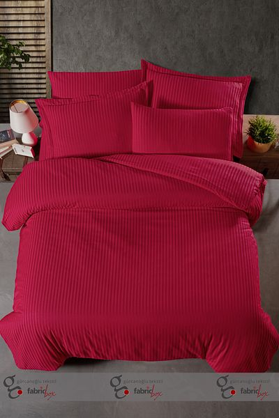 Fabric Box Satin Striped Double Duvet Cover Set with Elastic Sheets