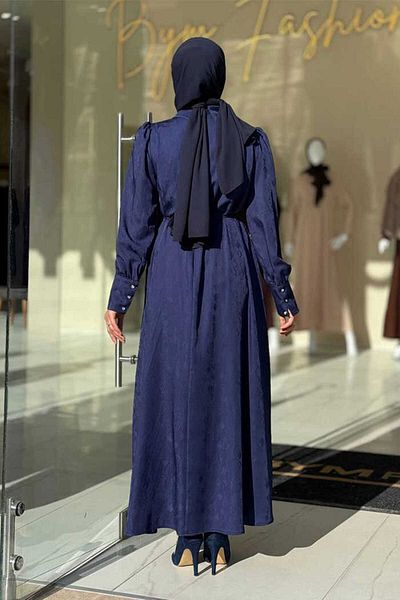 Bym Fashion Φόρεμα Jacquard με πέτρινη λεπτομέρεια 3924 Navy Blue