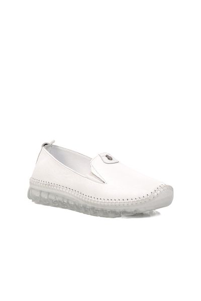 AYAKMOD Pantofi casual de damă albi din piele naturală