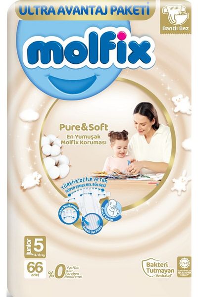 Molfix Pure & Soft Junior 5 Baby Diapers - Pack of 66