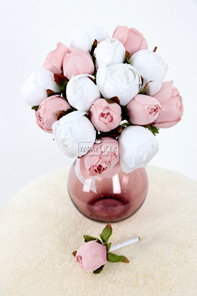 Yapay Çiçek Deposu Сватбен букет от 17 божури в лилаво и бяло