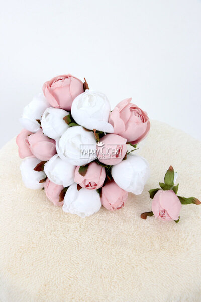 Yapay Çiçek Deposu Gelin Buketi 17li Şakayık Güller Lila - Beyaz