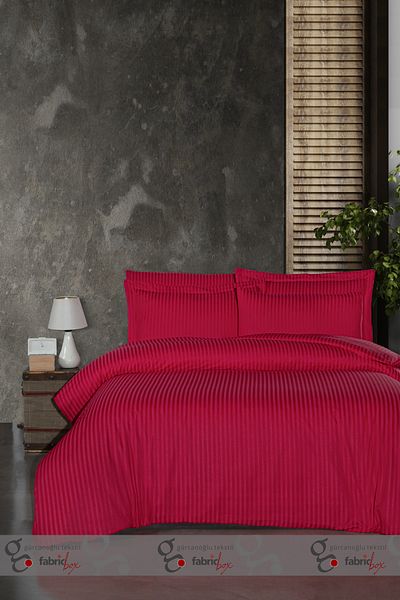 Fabric Box Satin Striped Double Duvet Cover Set with Elastic Sheets