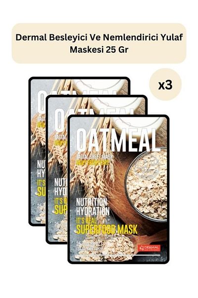 Dermal Superfood Oat Mask - Nourishing and Moisturizing, for All Skin Types, 25gr Set of 3