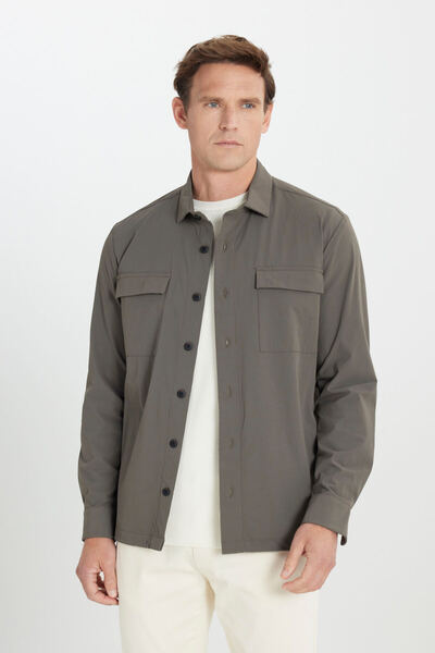 ALTINYILDIZ CLASSICS سترة بدلة رجالية كاكي كاجوال بقصة مريحة وياقة قميص وجيب بسحاب