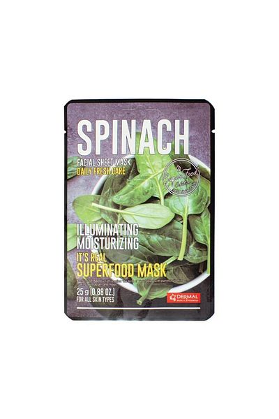 Dermal Superfood Spinach Mask - Brightening and Moisturizing, for All Skin Types, X5 Pieces