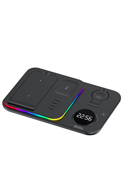Tech&bello accessories 5in1 Telefon Saat Kulaklık Wireless Şarj Cihazı Rgb Işıklı Katlanabilir 30w A82