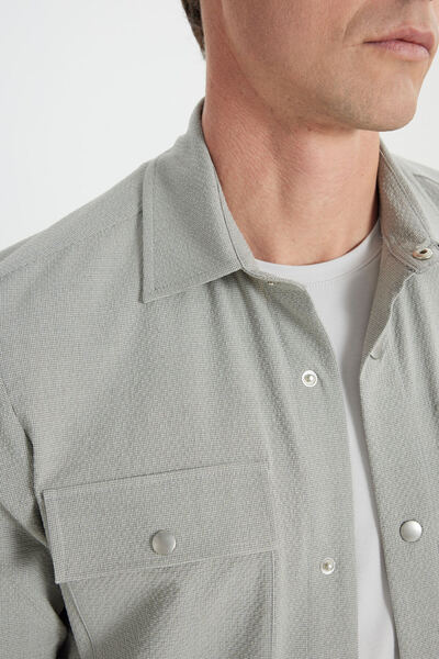 ALTINYILDIZ CLASSICS Чоловічий сірий Relax Fit зручний крій сорочка комір кишеня гофре візерунок костюм піджак