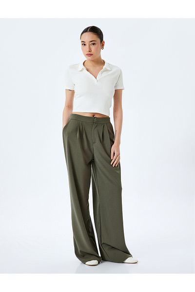 Koton High Waist Pleated Comfortable Fit Wide Leg Pants