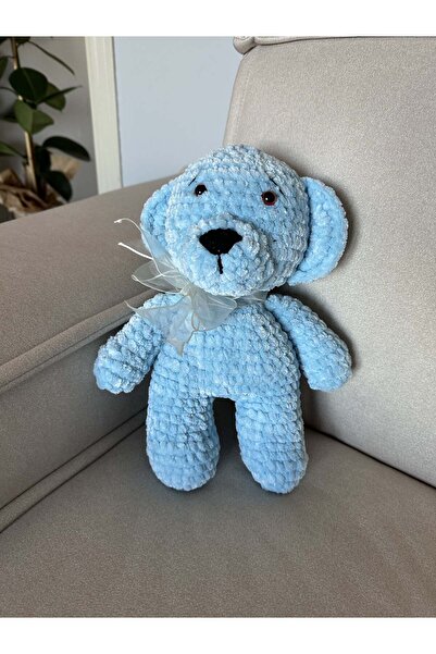 Perlasee Amigurumi Peluş El Yapımı Mavi Örgü Ayıcık - Yumuşak ve Sevimli Bebek Oyuncağı