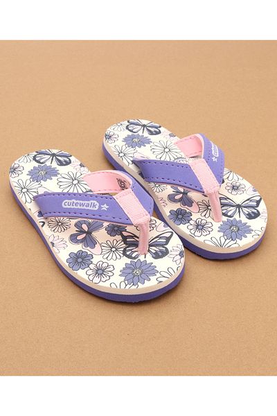 Cute Walk by Babyhug Cute Walk by Babyhug Flip Flops with Floral & Butterfly Print - Purple