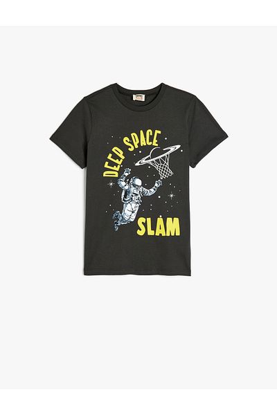 Koton Space Print Crew Neck Cotton Short Sleeve T-Shirt