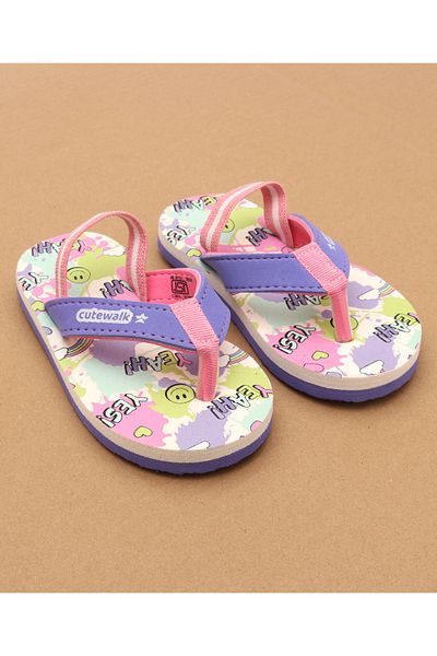Cute Walk by Babyhug Cute Walk by Babyhug Flip Flops with Text Print & Back Strap - Purple