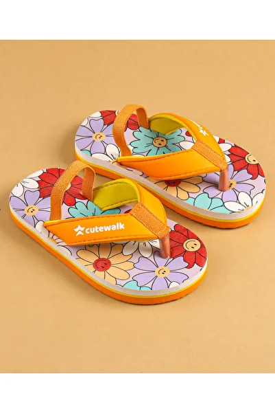 Cute Walk by Babyhug Cute Walk by Babyhug Slip On Floral Printed Flip Flops with Back Strap Closure - Orange