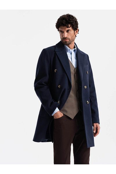 OMBRE Zweireihiger Herrenmantel mit Zierknöpfen - Indigo V1 OM-COWC-0109 XL