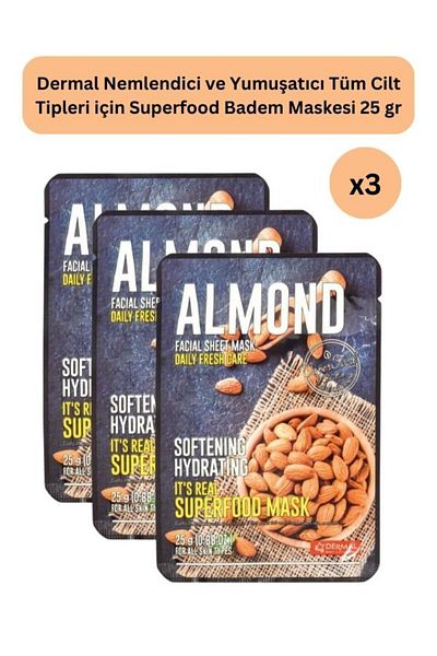 Dermal Superfood Almond Mask - Moisturizing and Softening, for All Skin Types, 25gr Set of 3