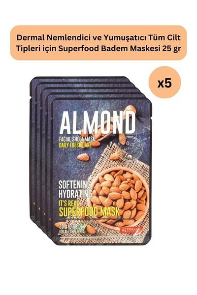 Dermal 5 Pieces Superfood Almond Face Mask - Moisturizing and Softening, for All Skin Types