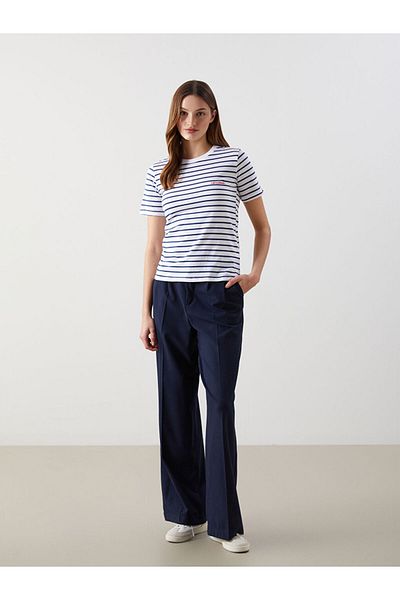 LC Waikiki Tricou cu dungi pentru damă, cu decolteu, sezon nou - S5DJ23Z8