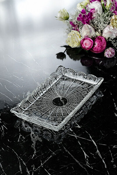 TrendDeco طبق تقديم زجاجي مستطيل الشكل مع وعاء للوجبات الخفيفة