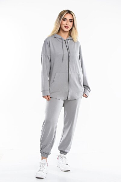 monox Kadın Fermuarlı Kanguru Cep Modal Takım