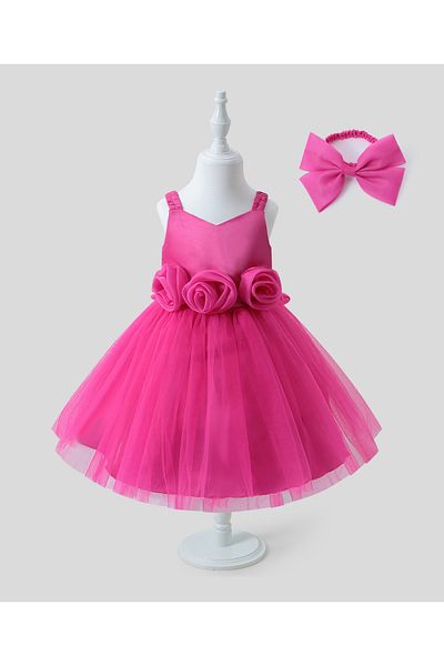 Mark & Mia Mark & Mia Rose Detailing Party Dress with Bow Headband - Fuchsia