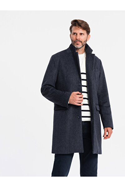 OMBRE Rozepnutý pánský vlněný kabát - tmavě modrá V1 OM-COWC-0121 M