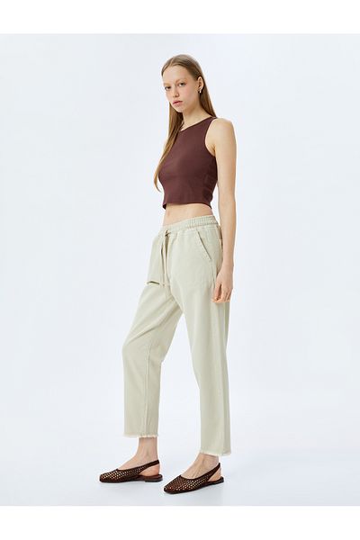 Koton Pocket Detailed Straight Leg Chino Trousers with Lace-Up Waist