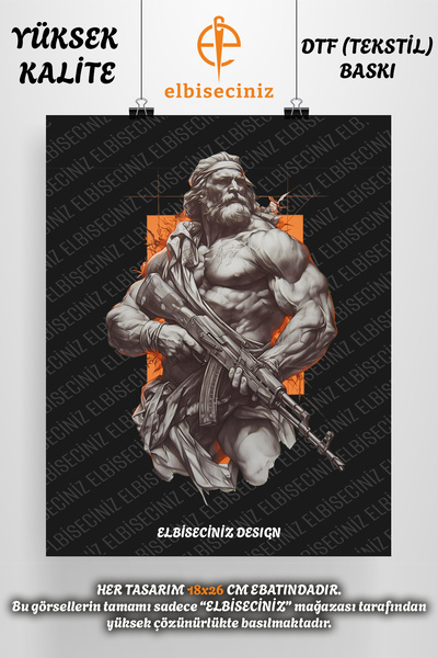 VİZYON İKRA "ZEUS STATUE BÜST" Fabric And Leather Printing Fabric Applique Pa...