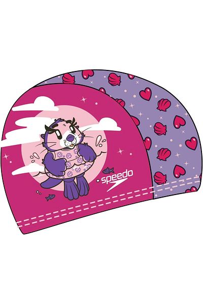 SPEEDO Полиестерна шапка за плуване за бебе момиче, розова, с щампа, за 2-6 години (един размер)