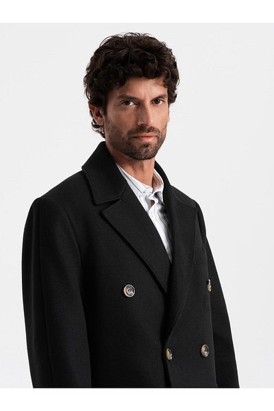 OMBRE Zweireihiger Herrenmantel mit Zierknöpfen - schwarz V2 OM-COWC-0109 S
