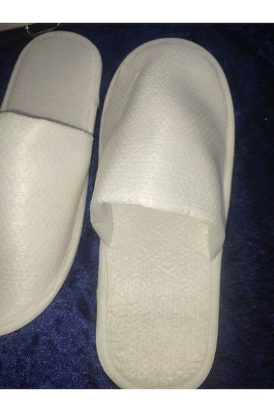 Uslu Çeyiz 10 Pairs Honeycomb Textured, Biased Double Layer Towel White Hotel Slippers