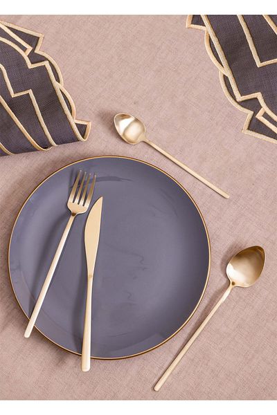 The Mia Matte Gold Giallo Fork - Spoon Knife Set 24 Pieces