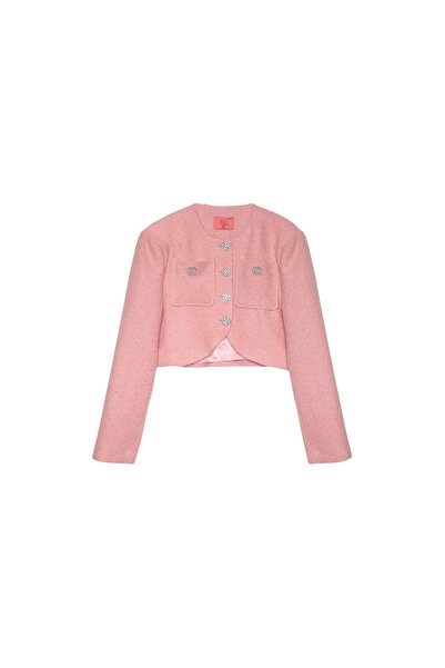 OllaCollection Parlak Taşlı Simli Tüvit Crop Ceket