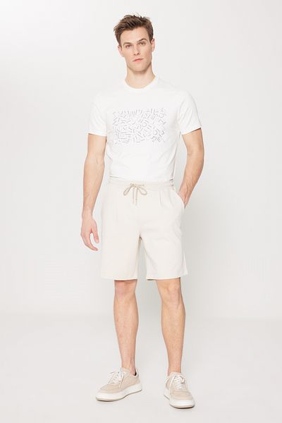 ALTINYILDIZ CLASSICS Ανδρικό μπεζ Slim Fit Slim Fit Βαμβακερό πλεκτό σορτς με πλαϊνές τσέπες