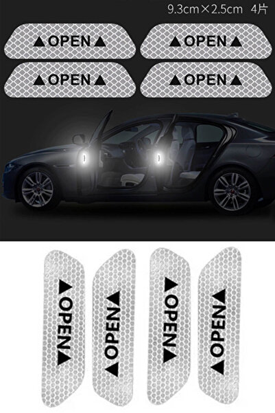 KYLE XM ملصق تحذيري لفتح باب السيارة باللون الأبيض 4 قطع - للرؤية الليلية وال...