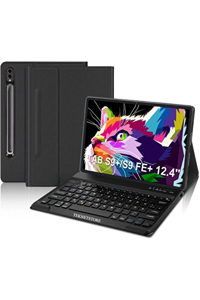 TEKNETSTORE Samsung Galaxy Tab S9 Fe Plus 12.4 بوصة Q حافظة لوحة مفاتيح تركية مع حامل مزود بتقنية البلوتوث ومقصورة قلم