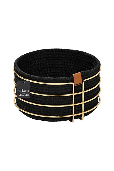 Edora Home Stylish Bread Basket - Gold Round, Wicker Knitted, Macrame, Multipurpose, and Metal Stainless