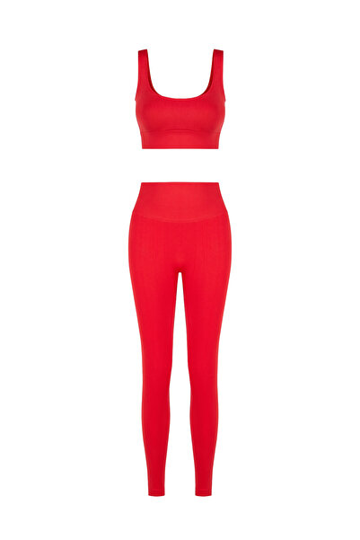 Formactive طقم ملابس داخلية نسائية بياقة على شكل حرف U باللون الأحمر