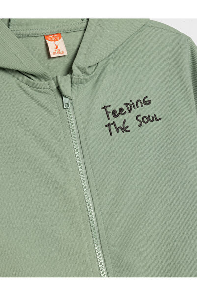 Koton Pamuklu Fermuarlı Uzun Kollu Nakış Detaylı Kapşonlu Sweatshirt