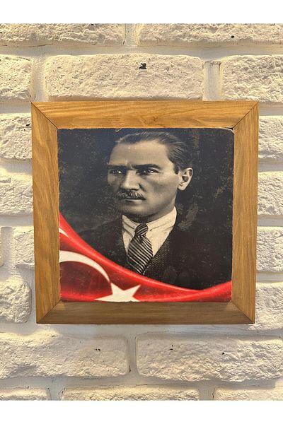woodhomeworks Πίνακας Μαρμάρου Φυσικής Πέτρας με Μασίφ Πλαίσιο 26x26 cm