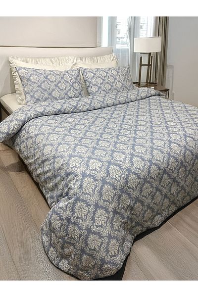 LILYUM Home Κομψό και κομψό σετ παπλωματοθήκης με μπλε σχέδιο χωρίς σεντόνια - Μονό