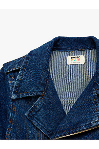 Koton Jachetă din denim cu mânecă lungă din bumbac, cu fermoar, cu detaliu de curea