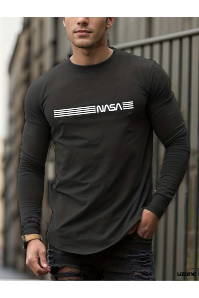 Kokosh moda Ανδρικό μακρυμάνικο μπλουζάκι με λαιμόκοψη από βισκόζη