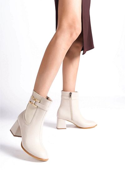 TB Terzi Bey Beige Women's Winter Heeled Boots