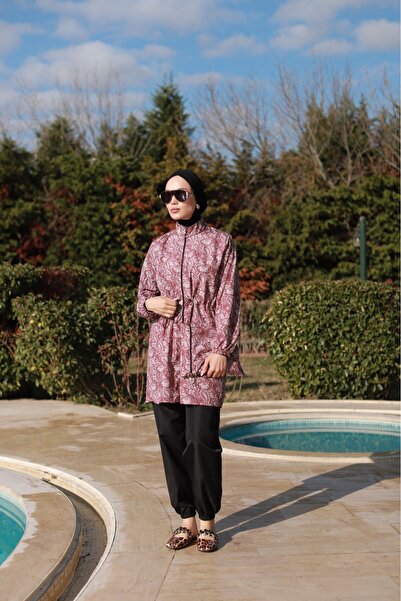 Vivezza Μαγιό με φερμουάρ και μοτίβο με ελαστική μέση με καπέλο και τσάντα